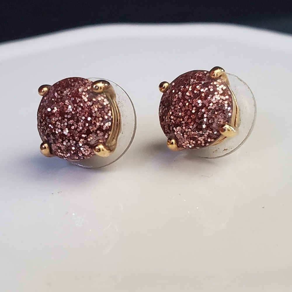 NWT Kate Spade Small Square Gold Glitter Stud Earrings Gold Plated Signed - Picture 2 of 5